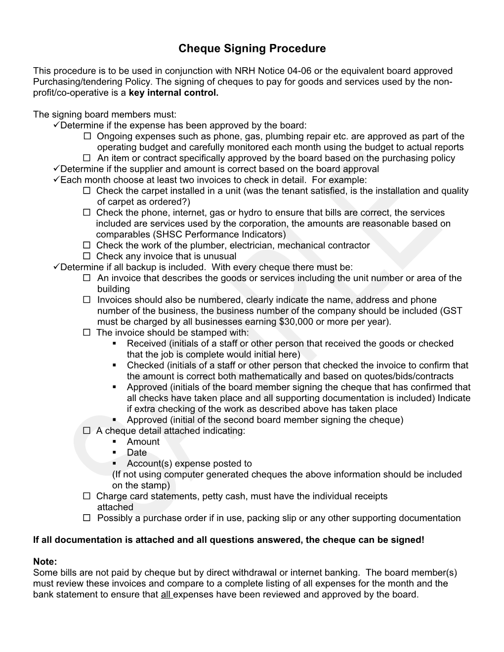 Cheque Signing Procedure