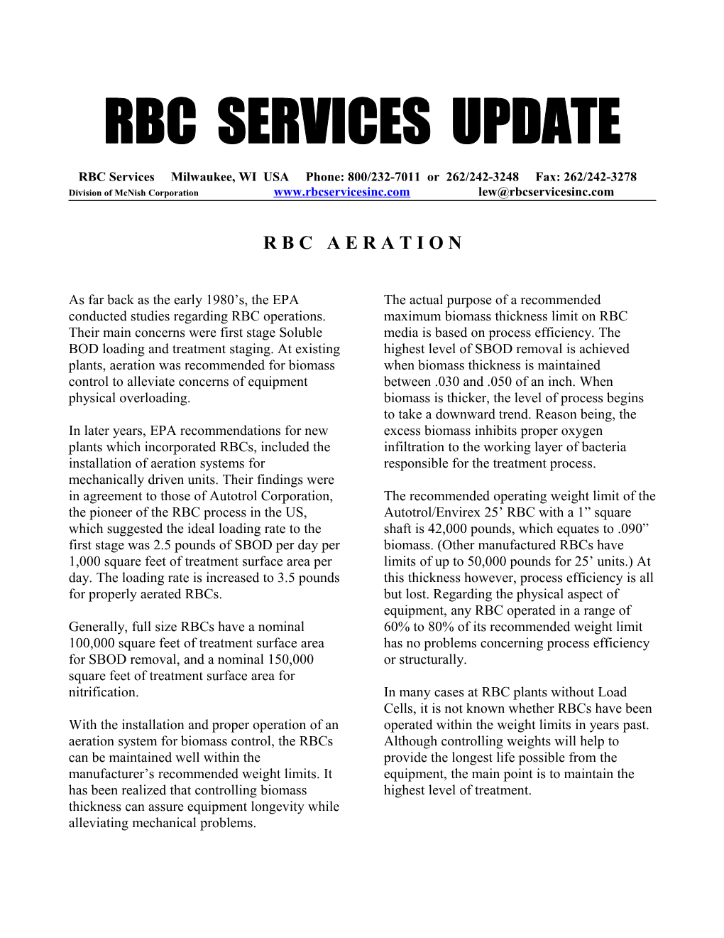 Rbc Services Update