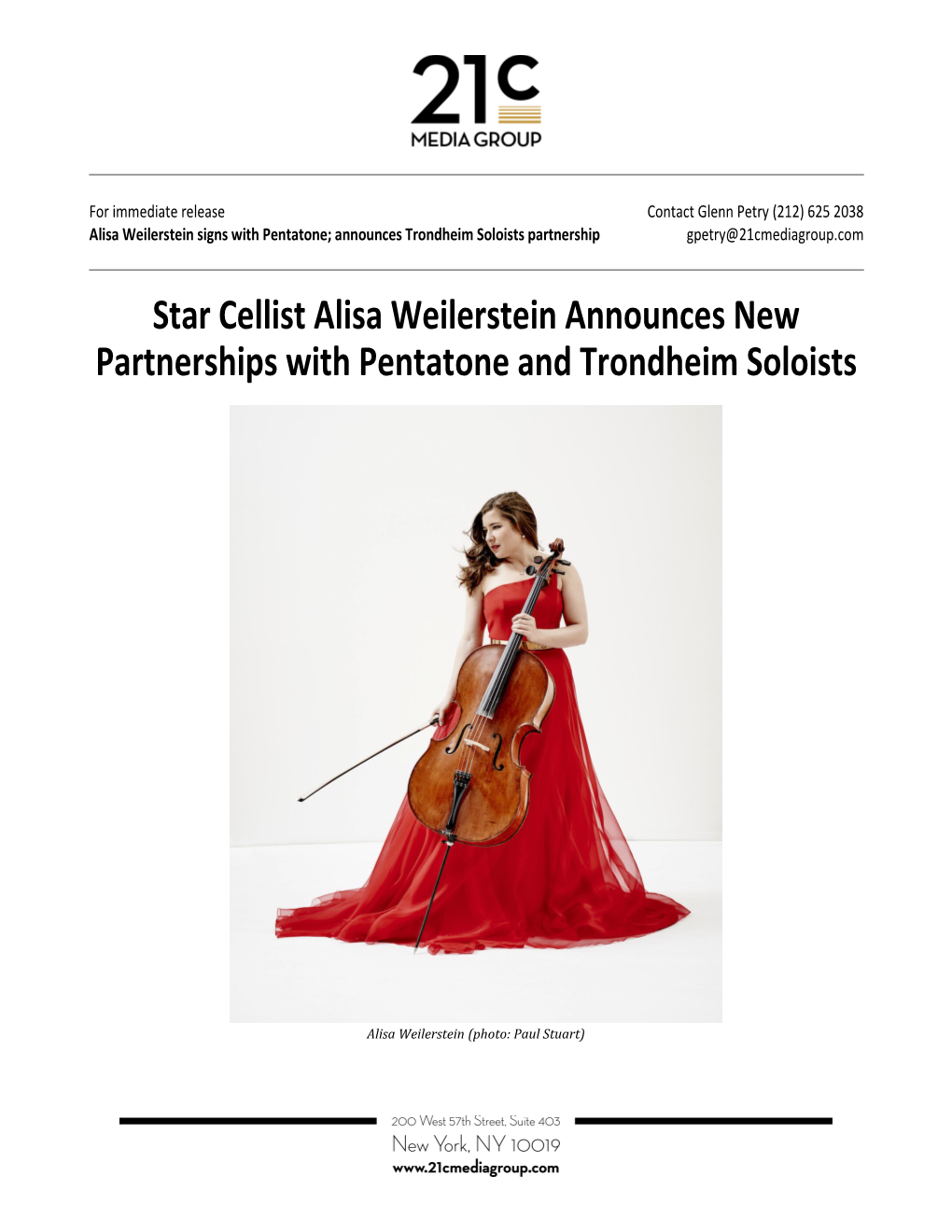 Alisa Weilerstein Signs with Pentatone; Announces Trondheim Soloists Partnership Page 1 of 3