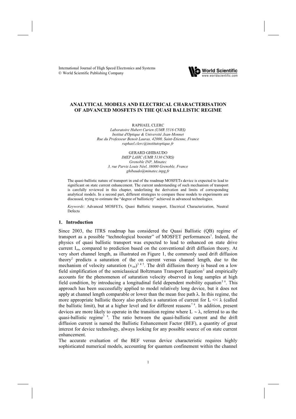 Analytical Models and Electrical Characterisation