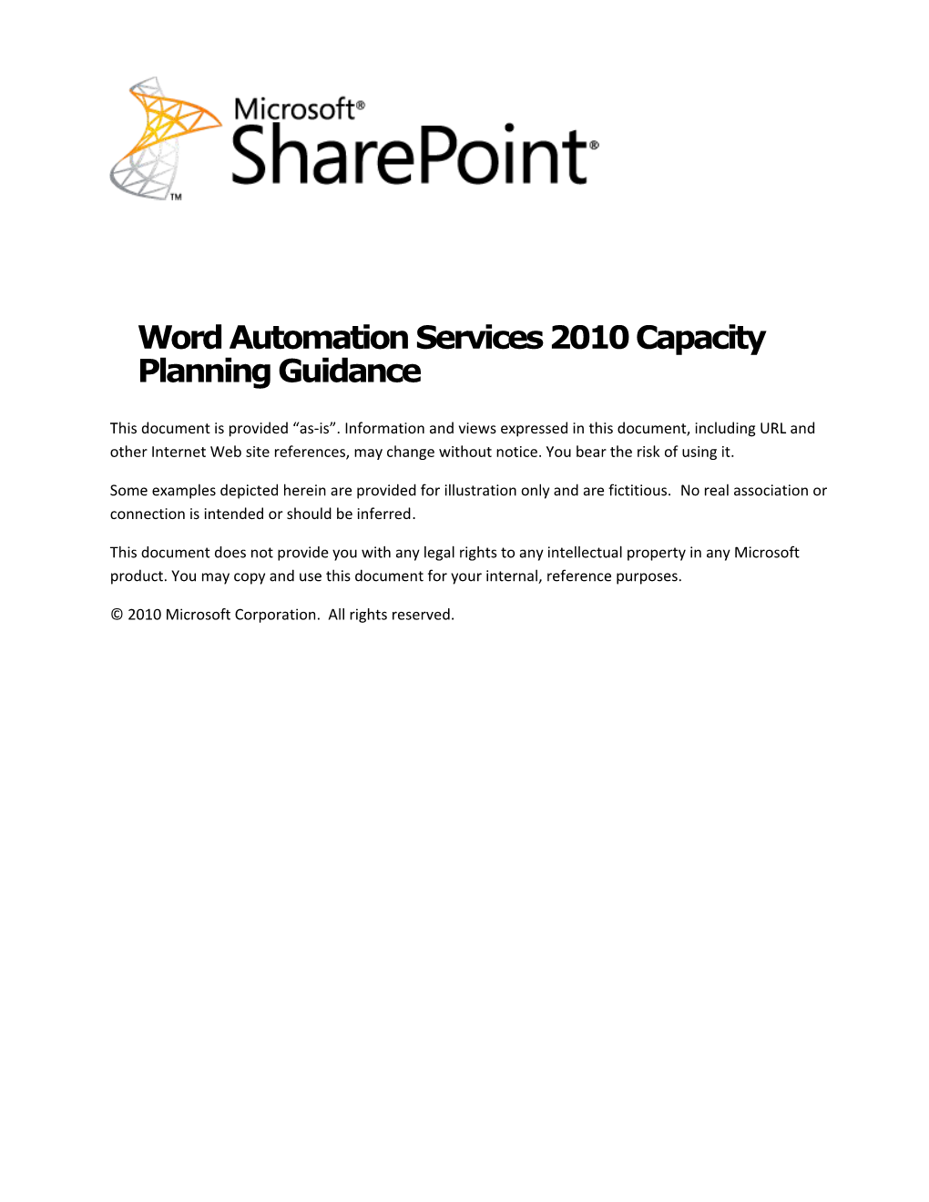 Word Automation Services 2010 Capacity Planning Guidance
