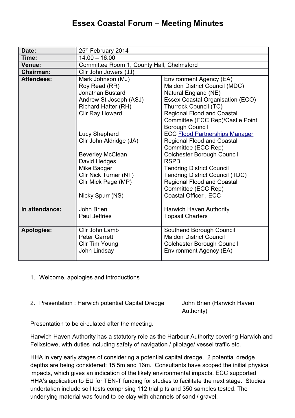 Essex Coastal Forum Meeting Minutes