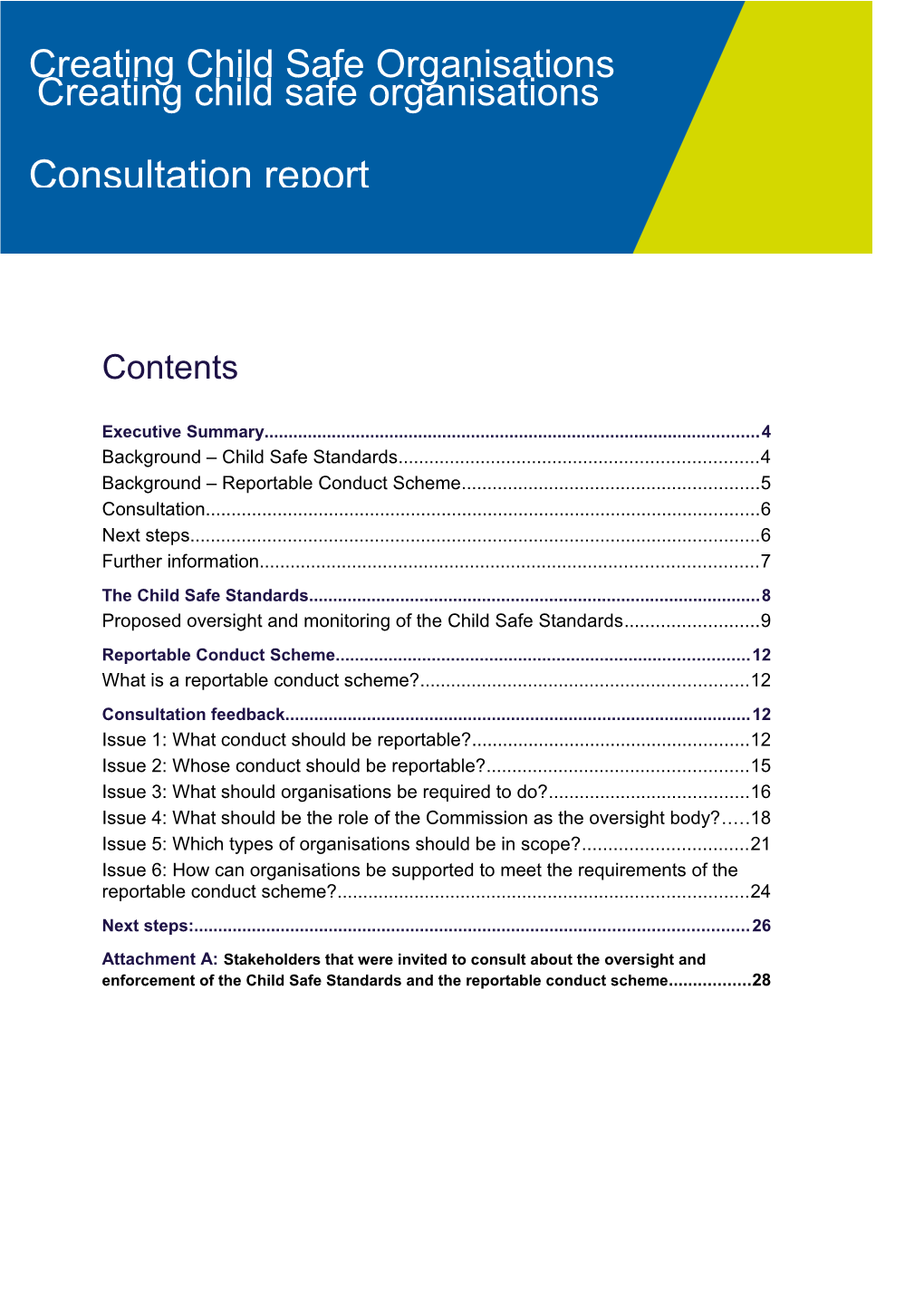 Consultation Report 2015 - Child Safe Standards and Capacity Building