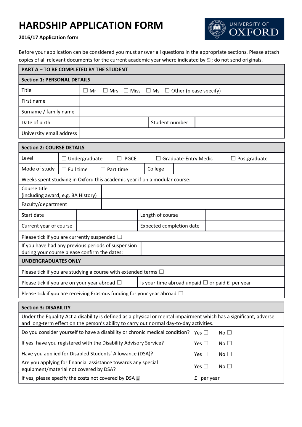 2016/17 Application Form