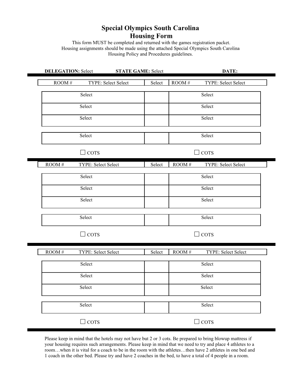 State Games Housing Form