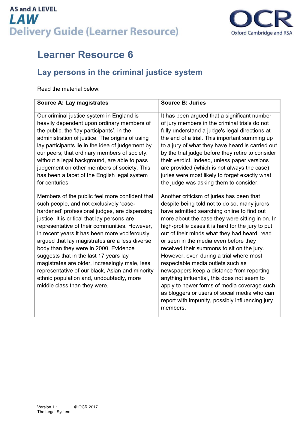 A Level Law the Legal System Learner Resource 6