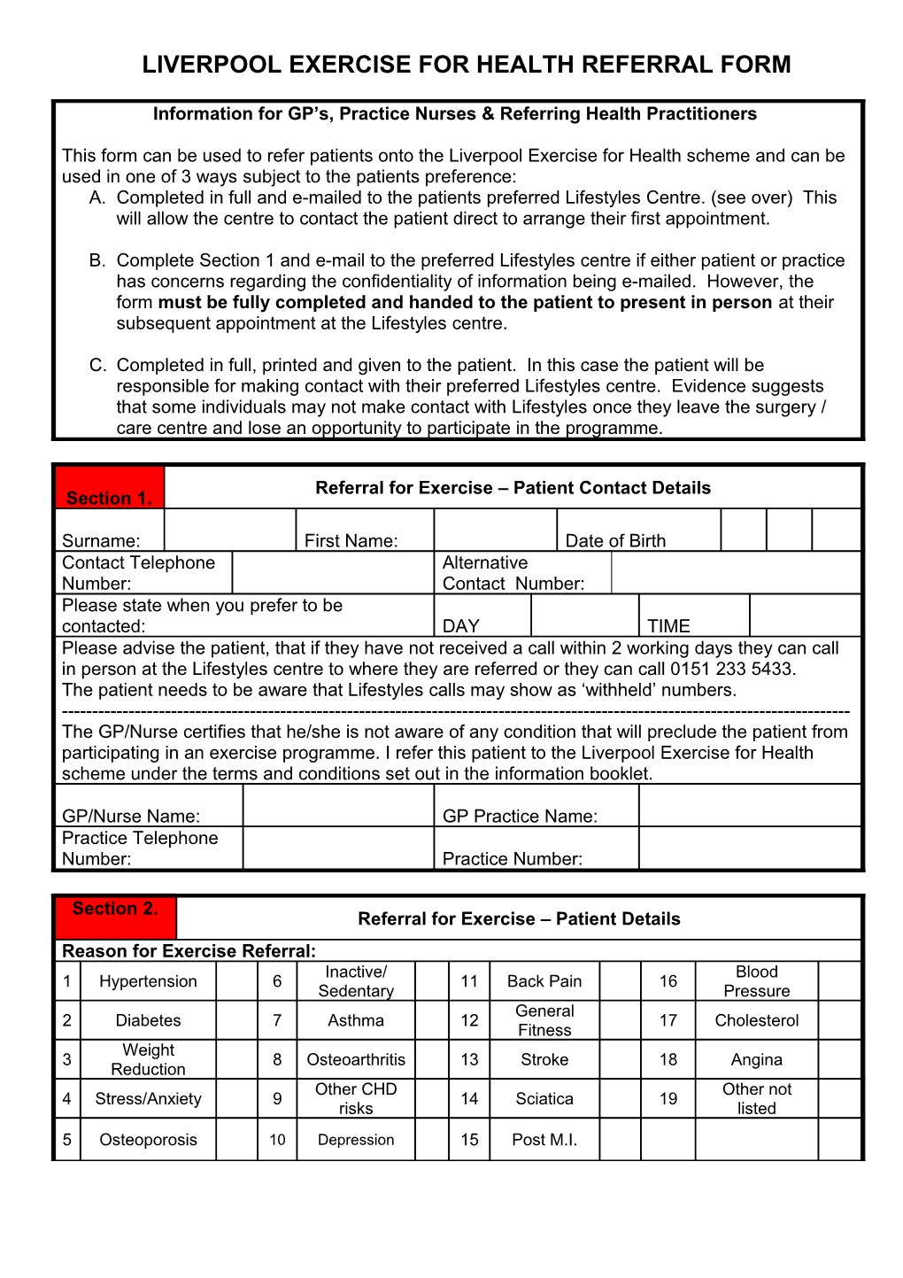 Referral for Exercise - Details of Patient