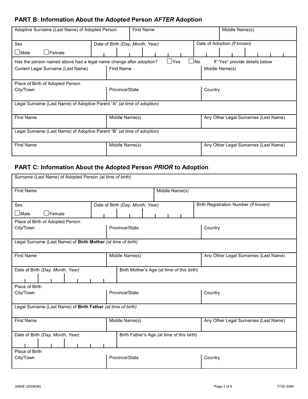 Adopted Person's Application