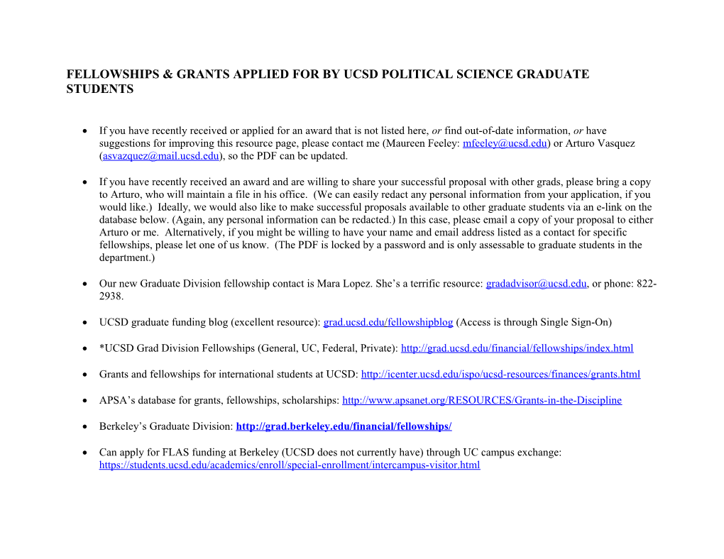 Fellowships & Grants Applied for by Ucsd Political Science Graduate Students