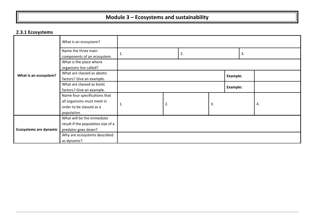 Module 3 Ecosystems and Sustainability