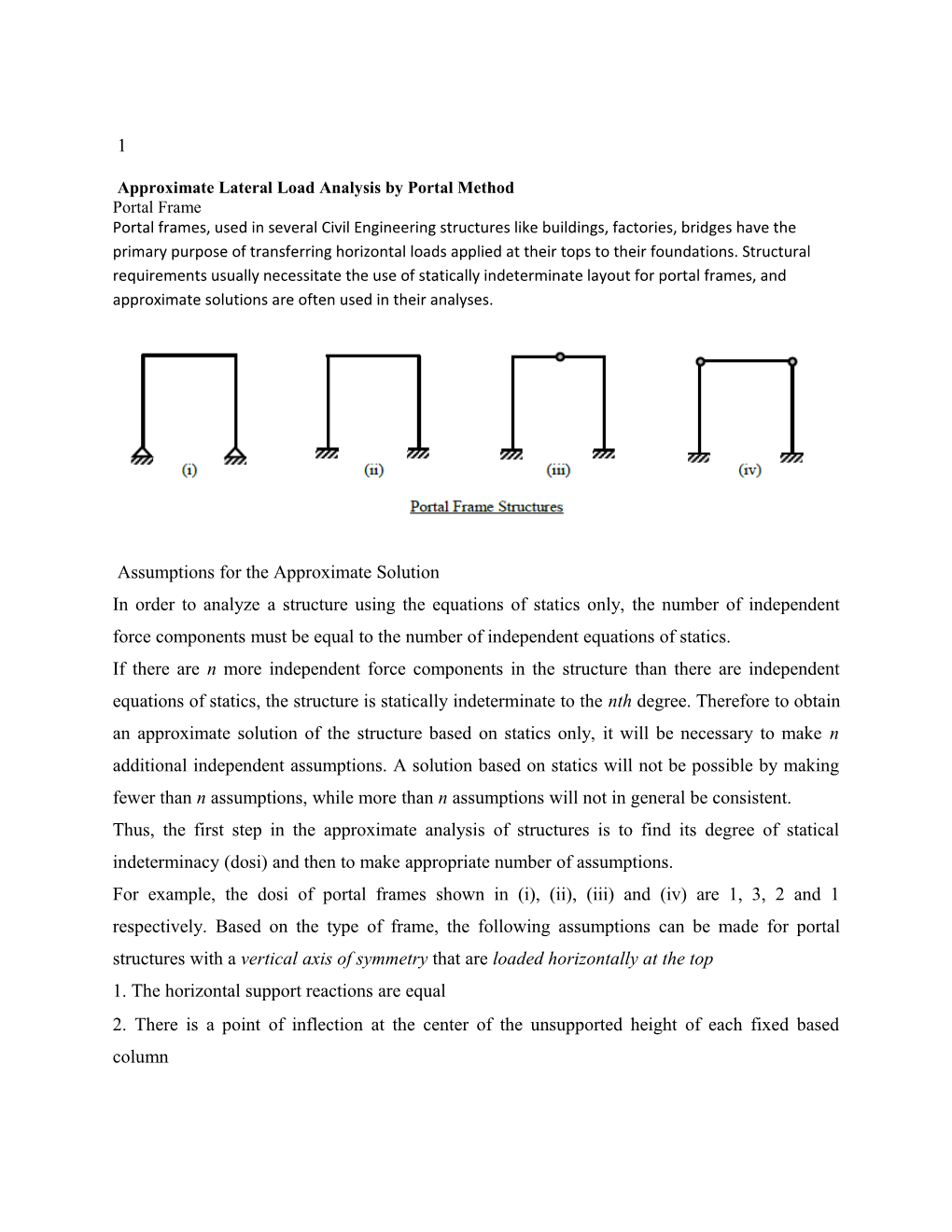 Approximate Lateral Load Analysis by Portal Method