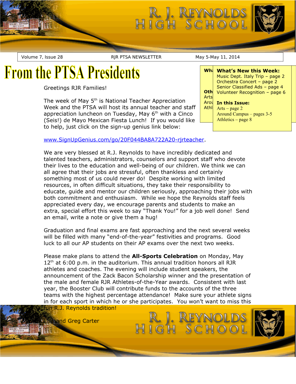 Week and the PTSA Will Host Its Annual Teacher and Staff