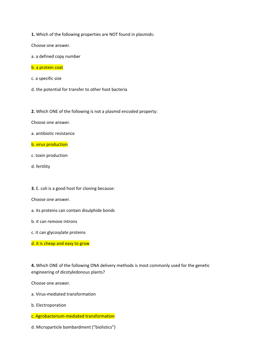 1. Which of the Following Properties Are NOT Found in Plasmids