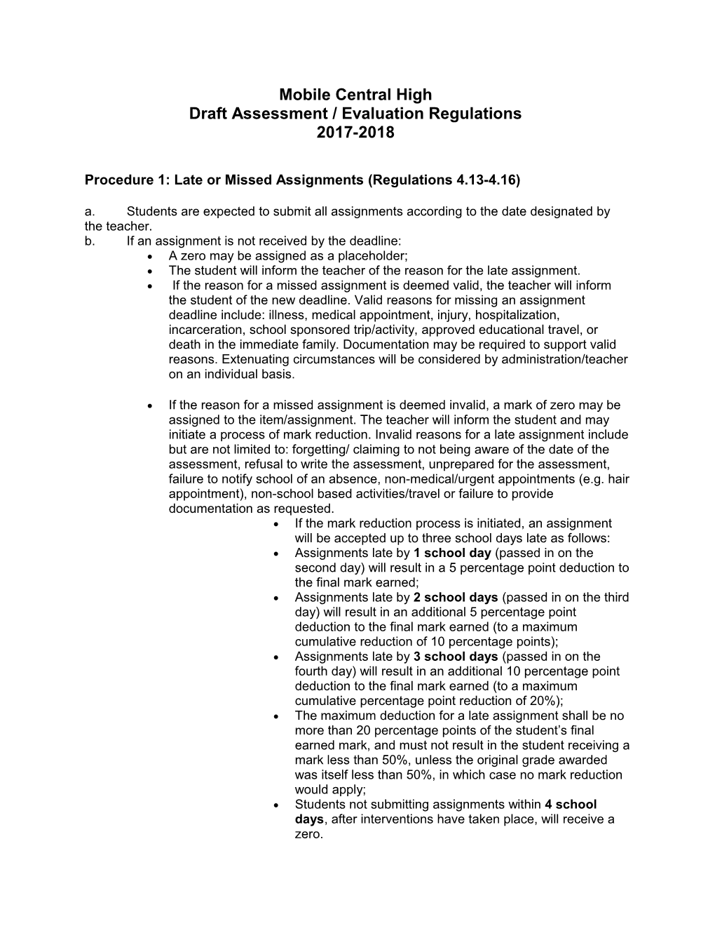 Draft Assessment / Evaluation Regulations