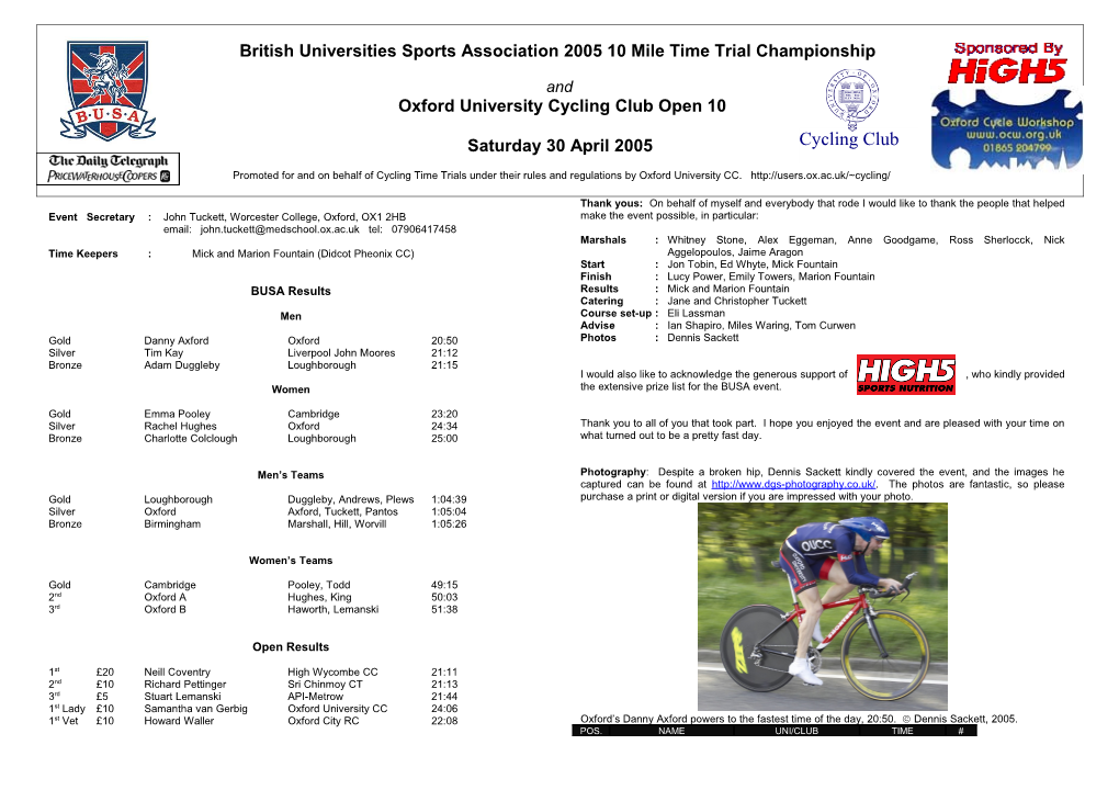 British Universities Sports Association 2005 10 Mile Time Trial Championship