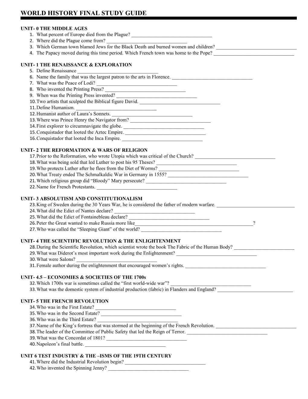 World History Finalstudy Guide