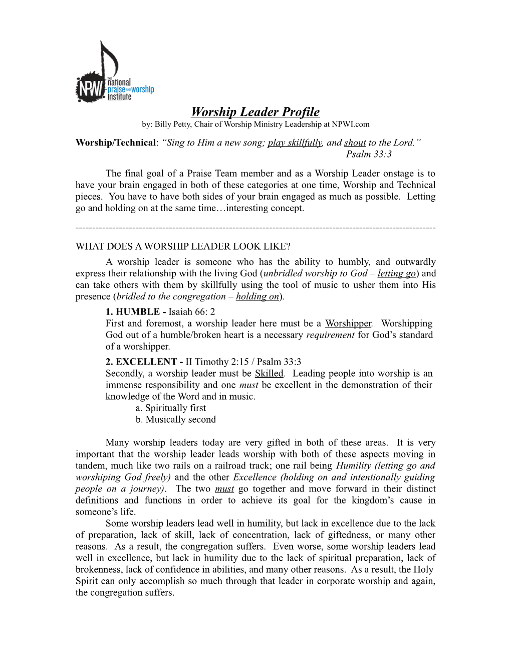 Worship Leader Profile