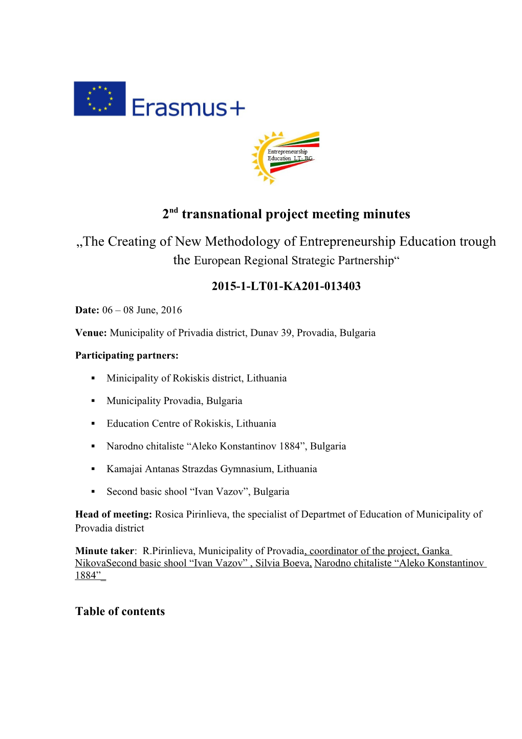 2Ndtransnational Project Meeting Minutes