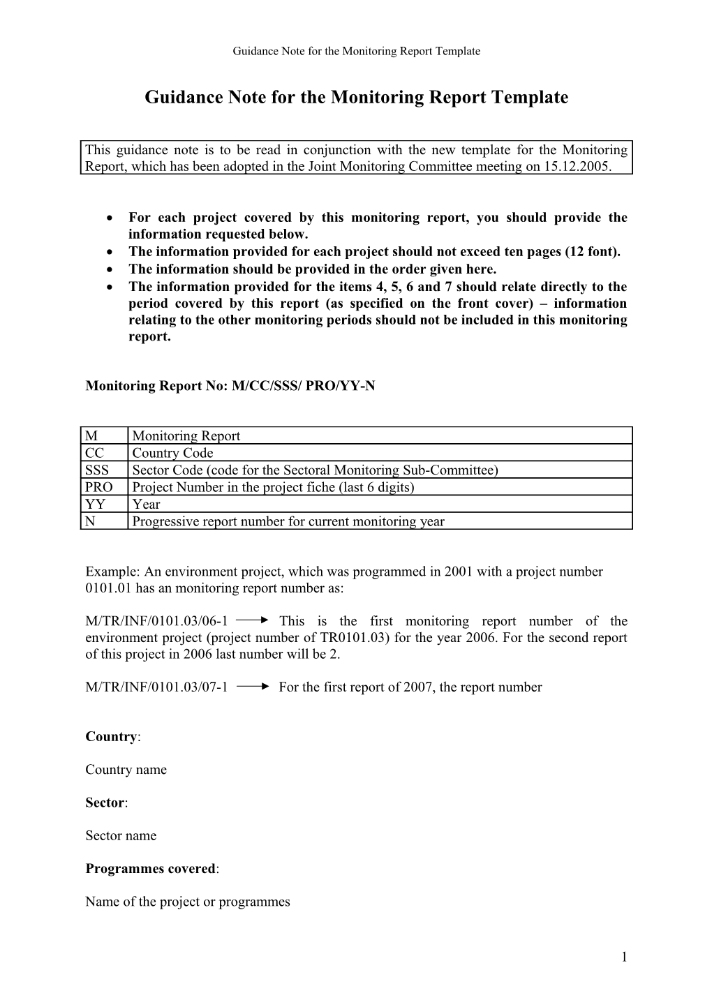 Guidance Note for the Monitoring Report Template