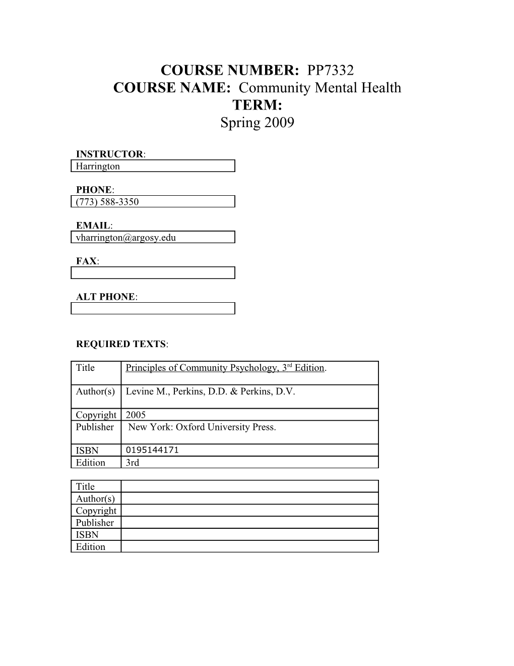 COURSE NAME: Community Mental Health