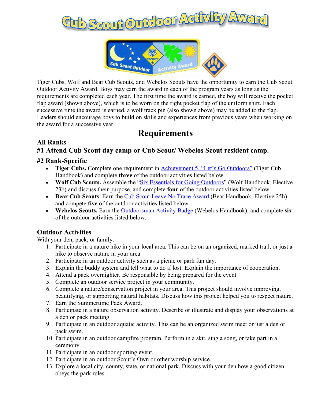 1 Attend Cub Scout Day Camp Or Cub Scout/ Webelos Scout Resident Camp