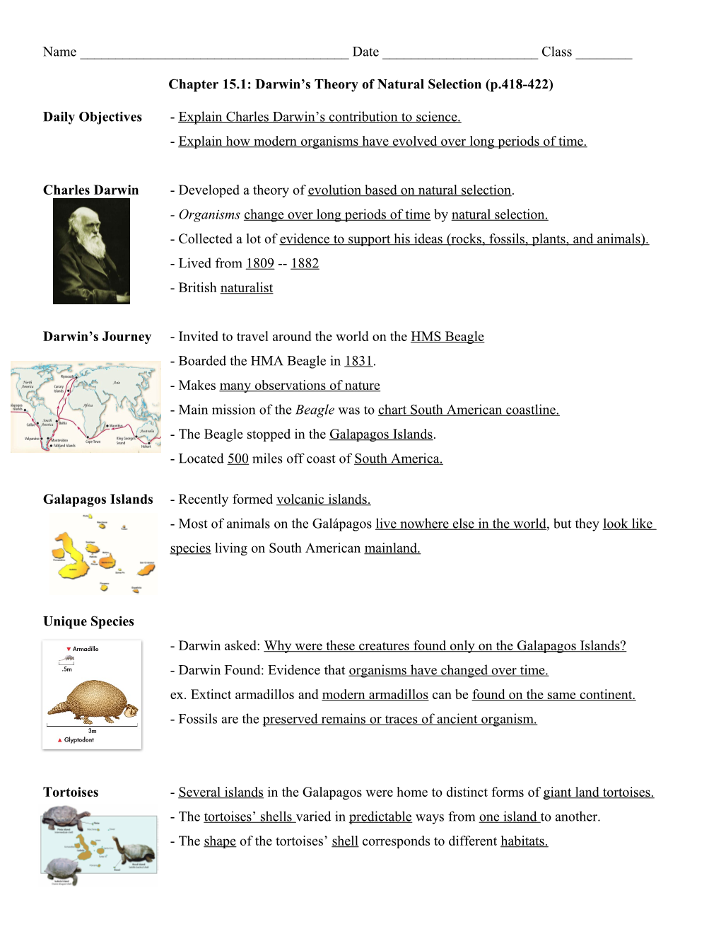 Chapter 15.1: Darwin S Theory of Natural Selection (P.418-422)