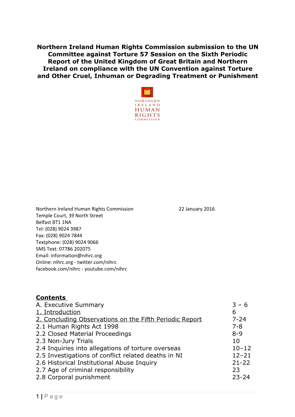 Northern Ireland Human Rights Commission Submission to the UN Committee Against Torture