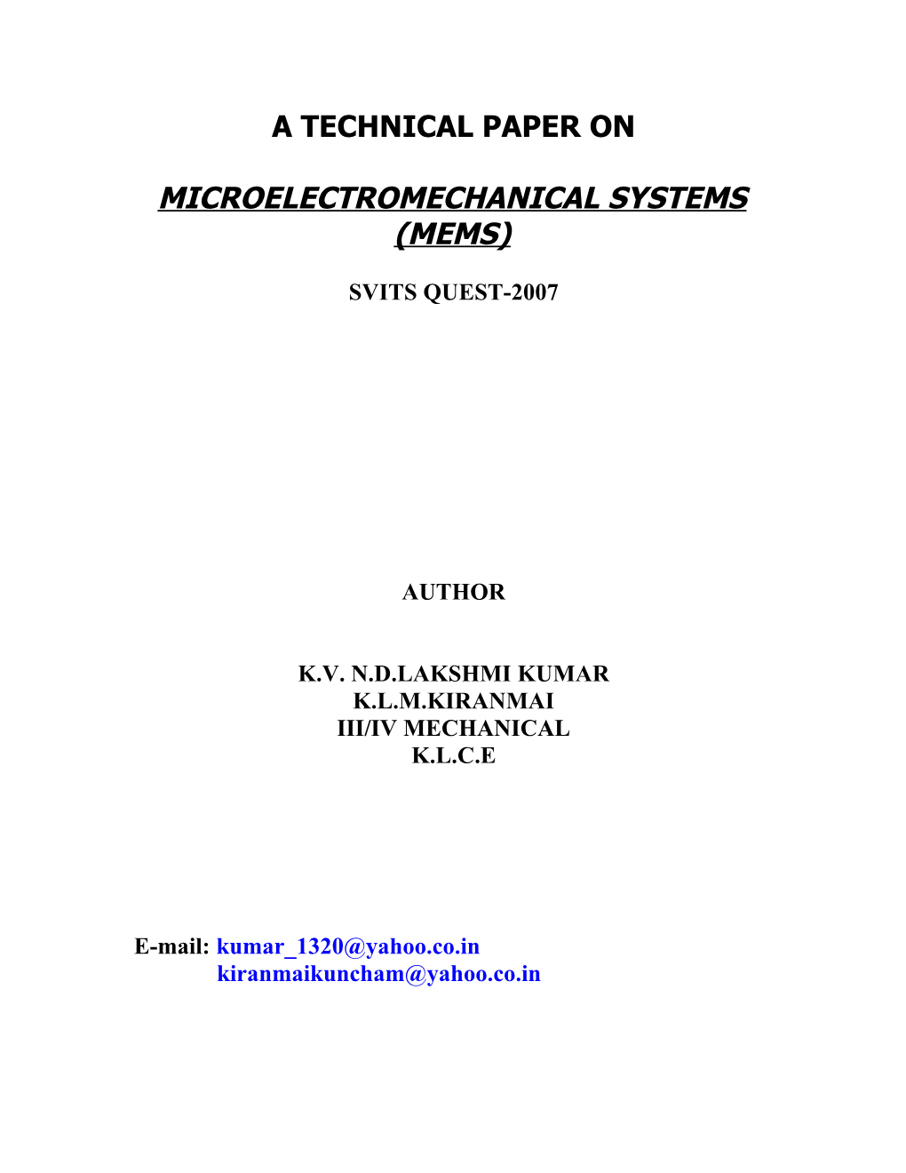 Microelectromechanical Systems (Mems)