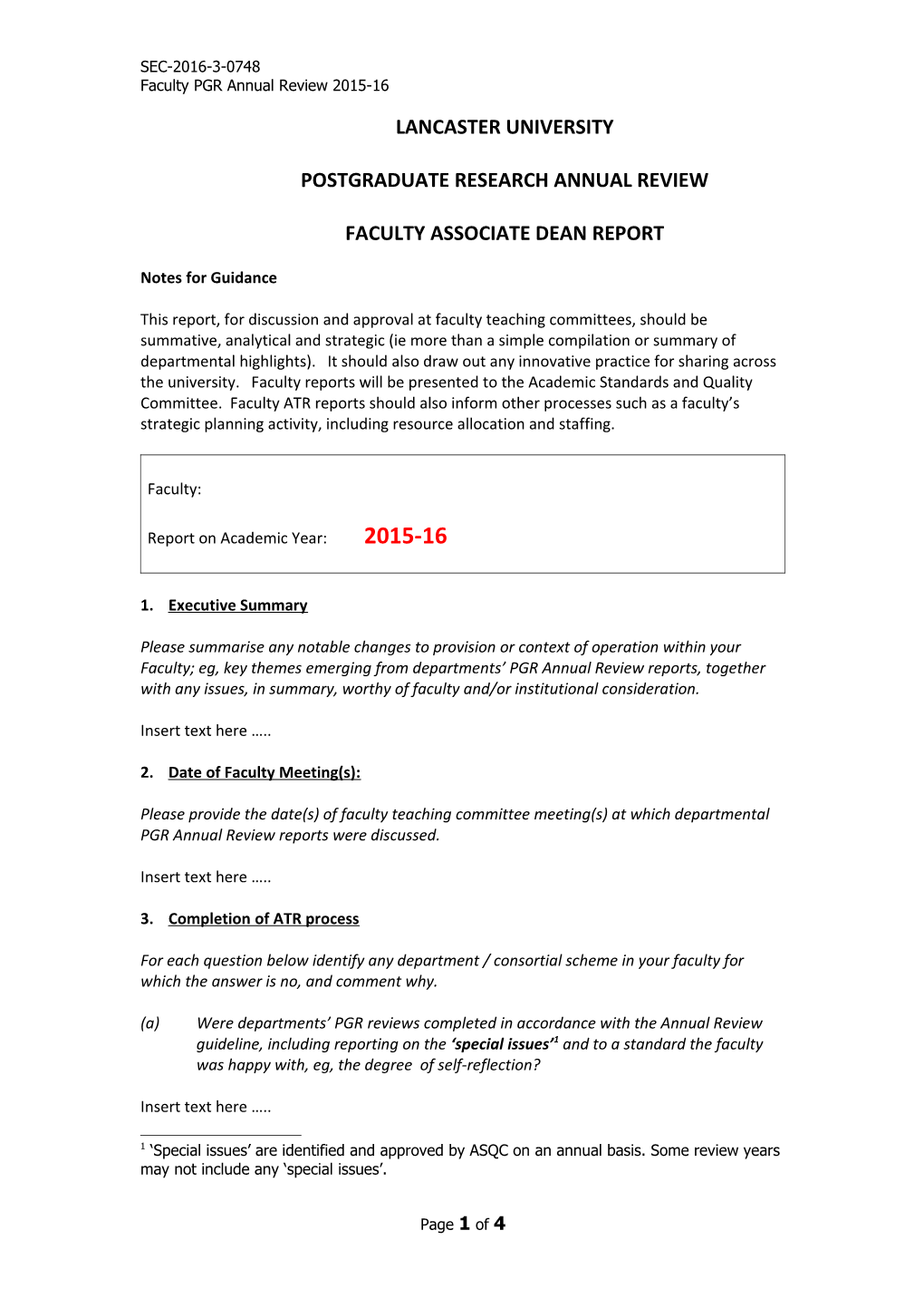 Faculty PGR Annual Review 2015-16