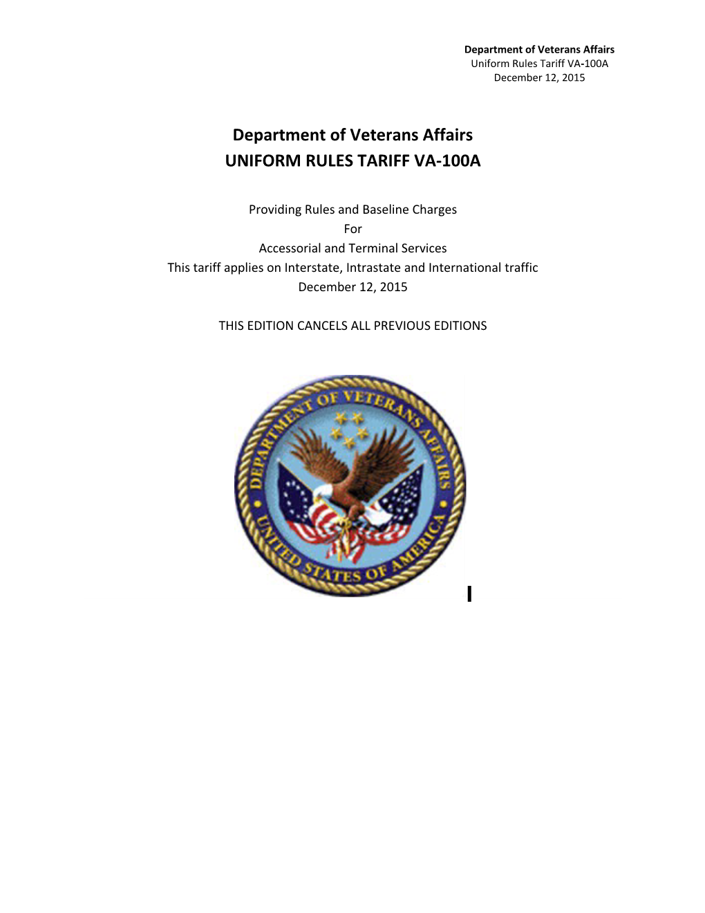 VA Uniform Rules Tariff No 100A July 2013
