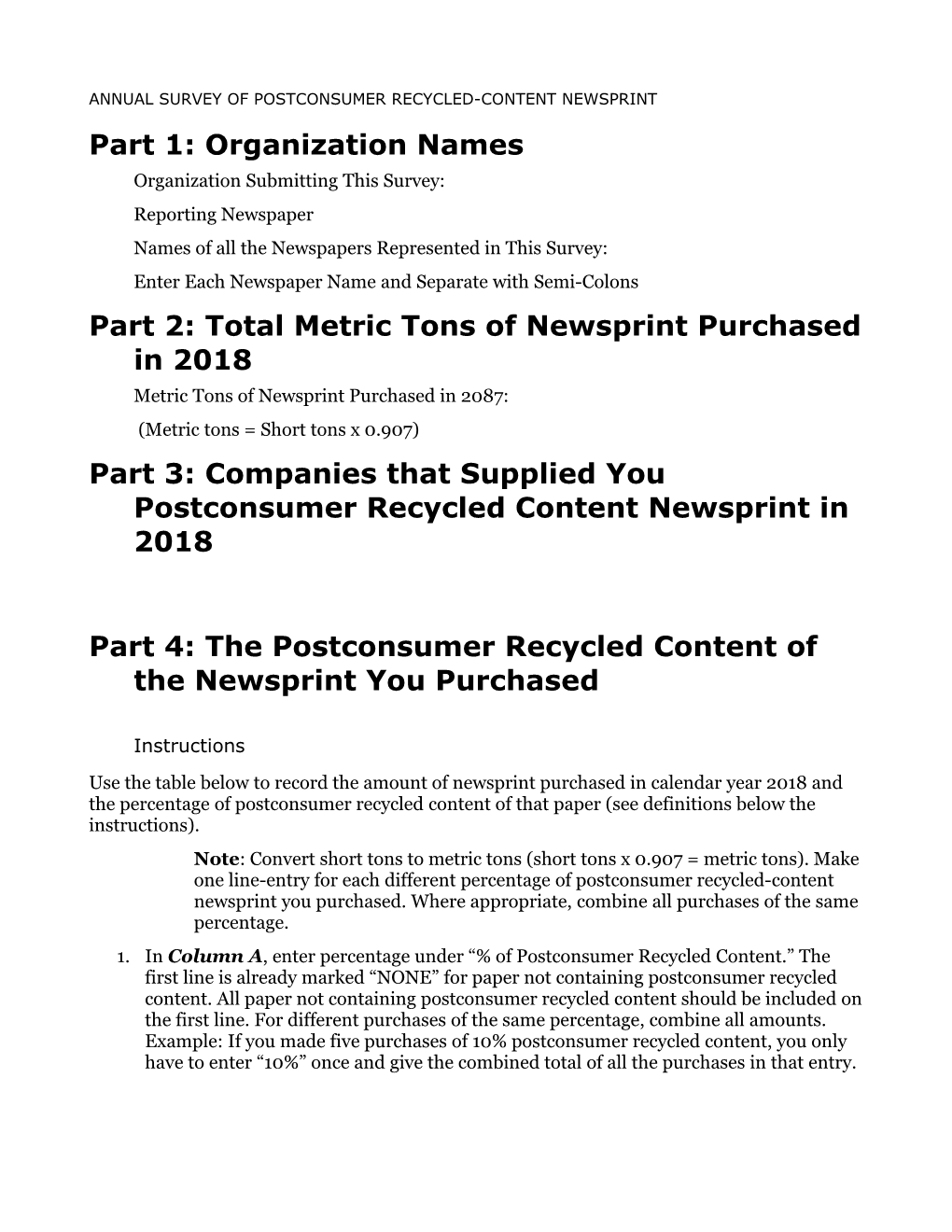 Annual Survey of Postconsumer Recycled-Content Newsprint