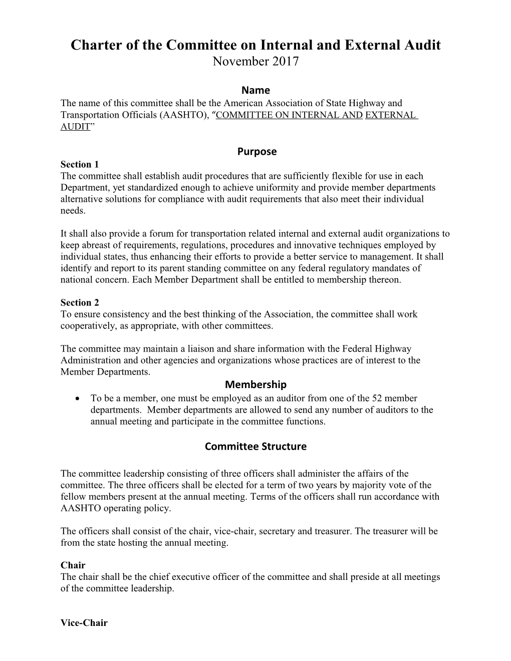 Charter of the Committee on Internal and External Audit