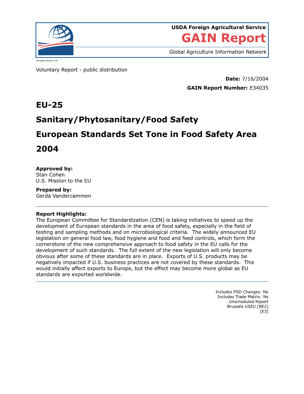 European Standards Set Tone in Food Safety Area