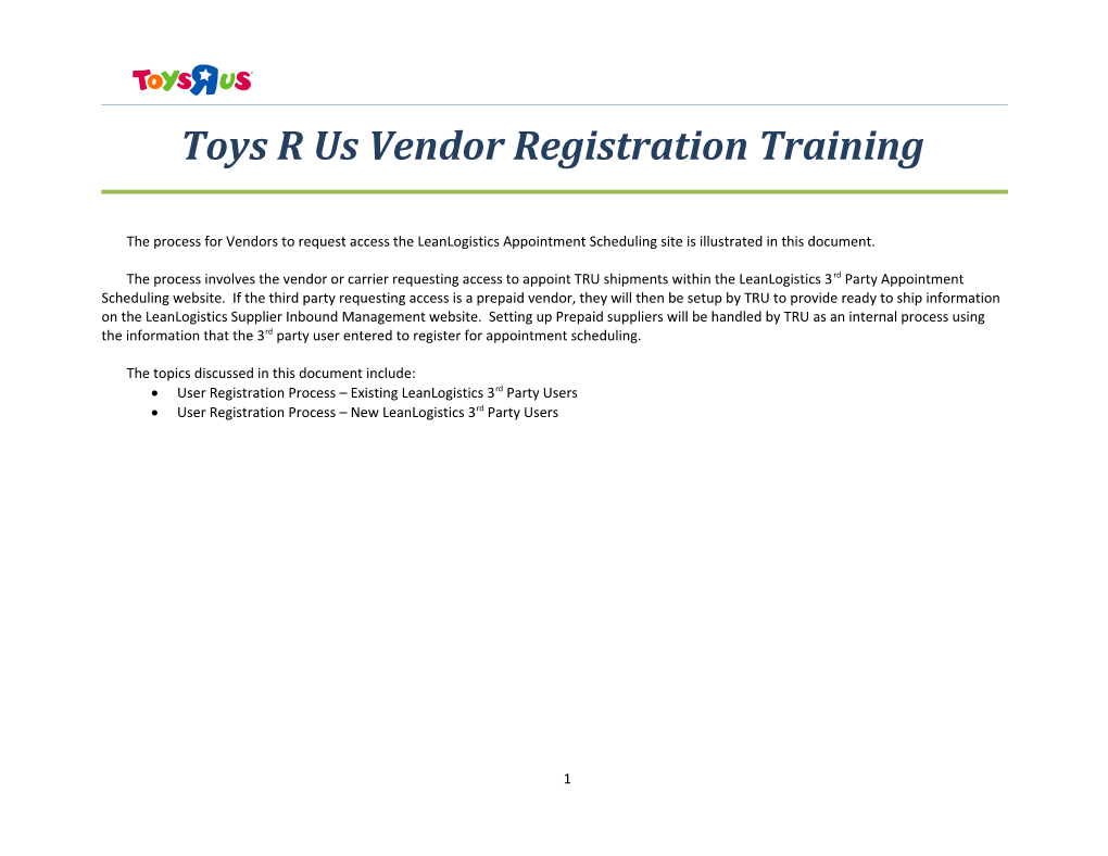 Toys R Us Vendor Registrationtraining