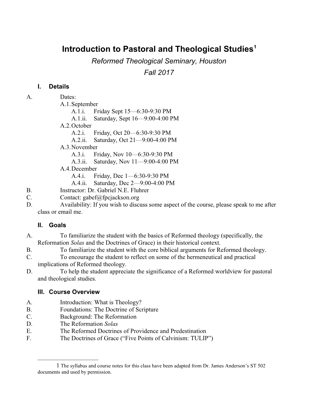 Introduction to Pastoral and Theological Studies 1