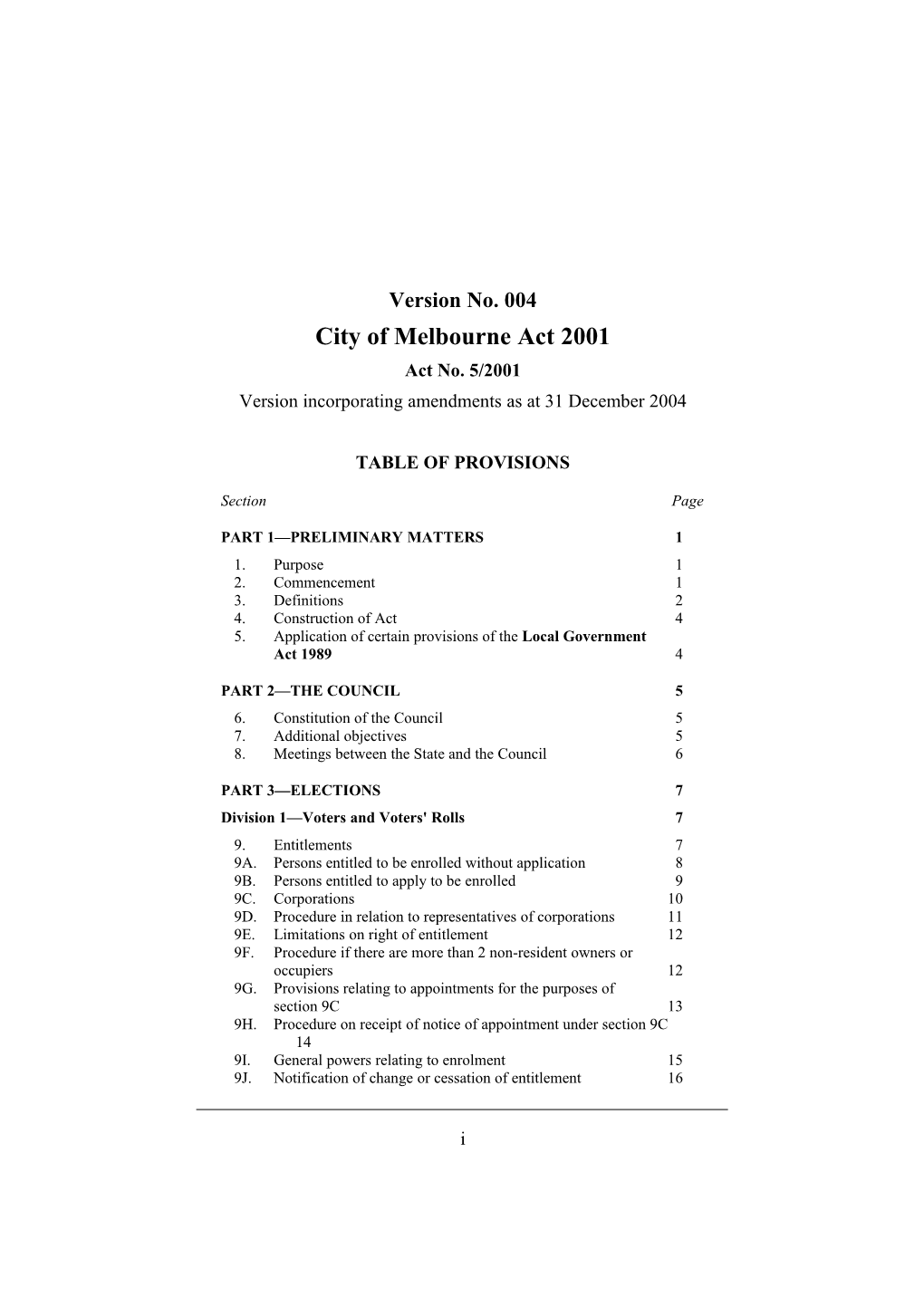 City of Melbourne Act 2001