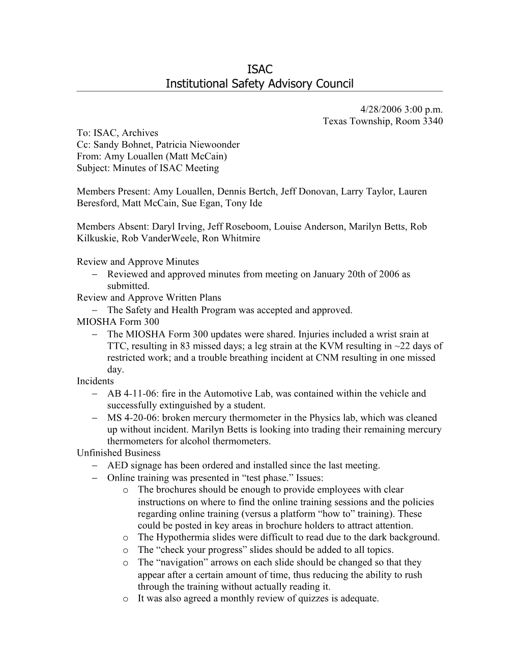 Institutional Safety Advisory Council