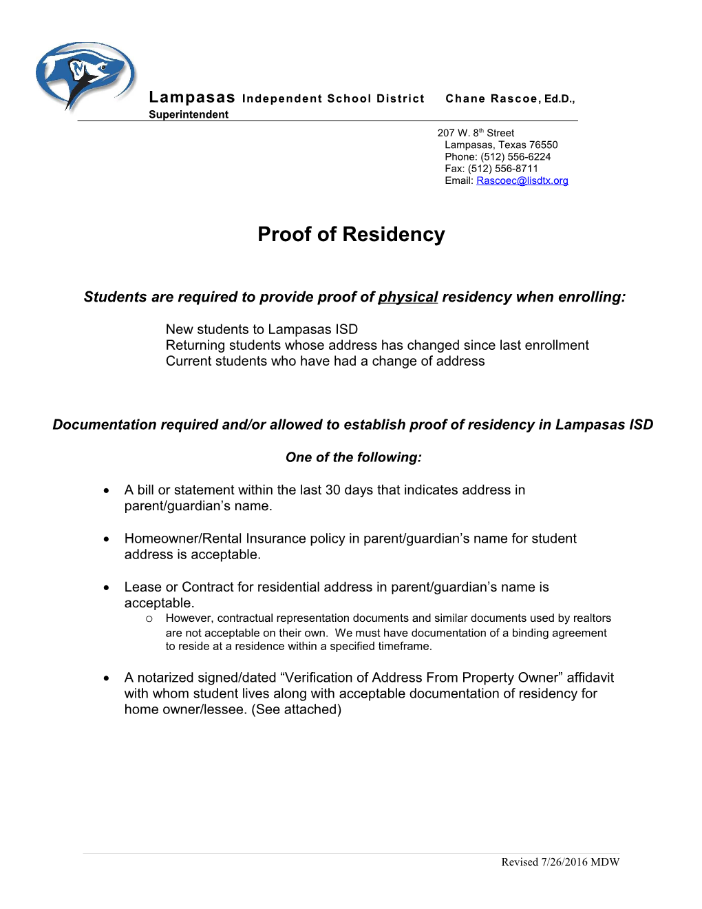 Students Are Required to Provide Proof of Physicalresidency When Enrolling