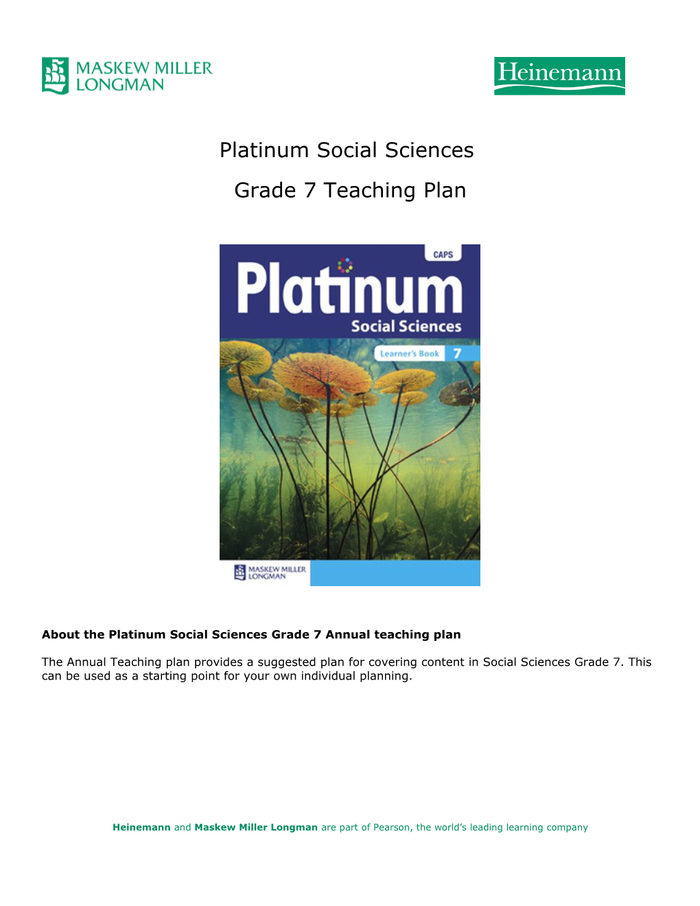 About the Platinum Social Sciencesgrade 7 Annual Teaching Plan