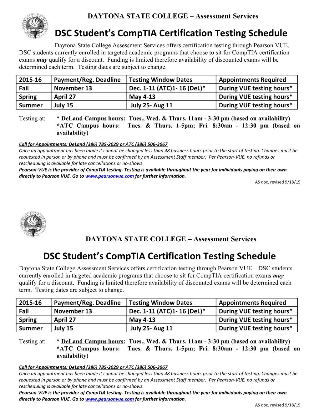 DSC Student S Comptia Certification Testing Schedule