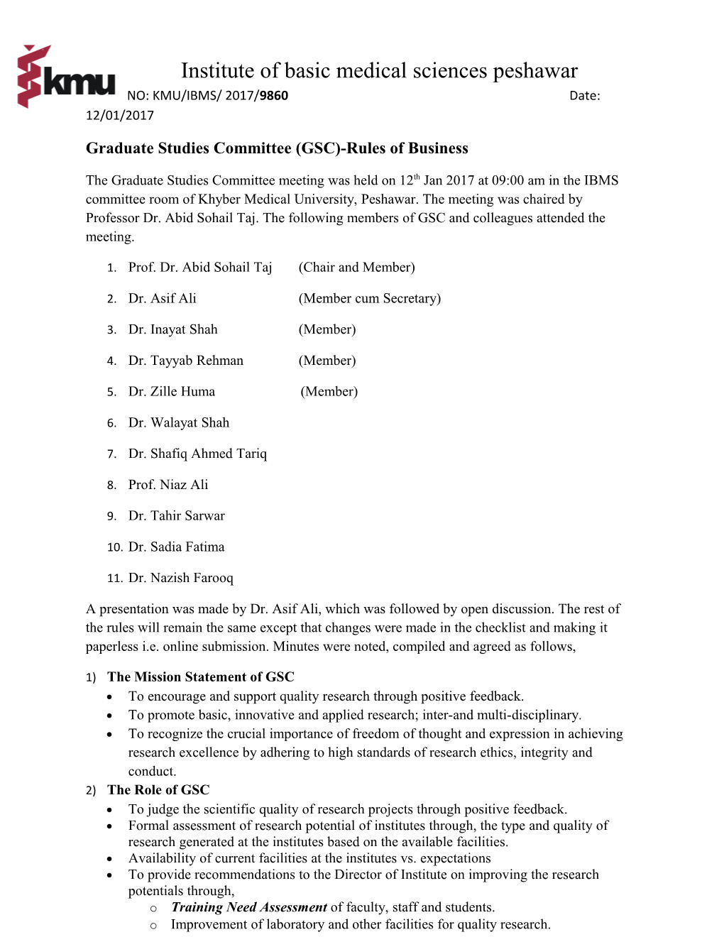 Graduate Studies Committee (GSC)-Rules of Business