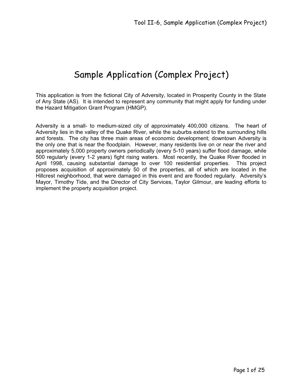 Tool II-6, Sample Application (Complex Project)