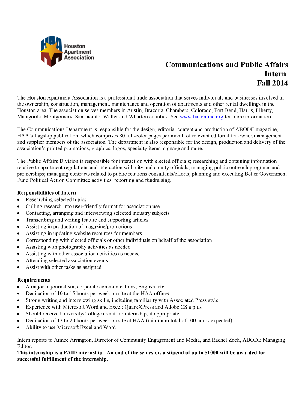 Communications and Public Affairs Intern