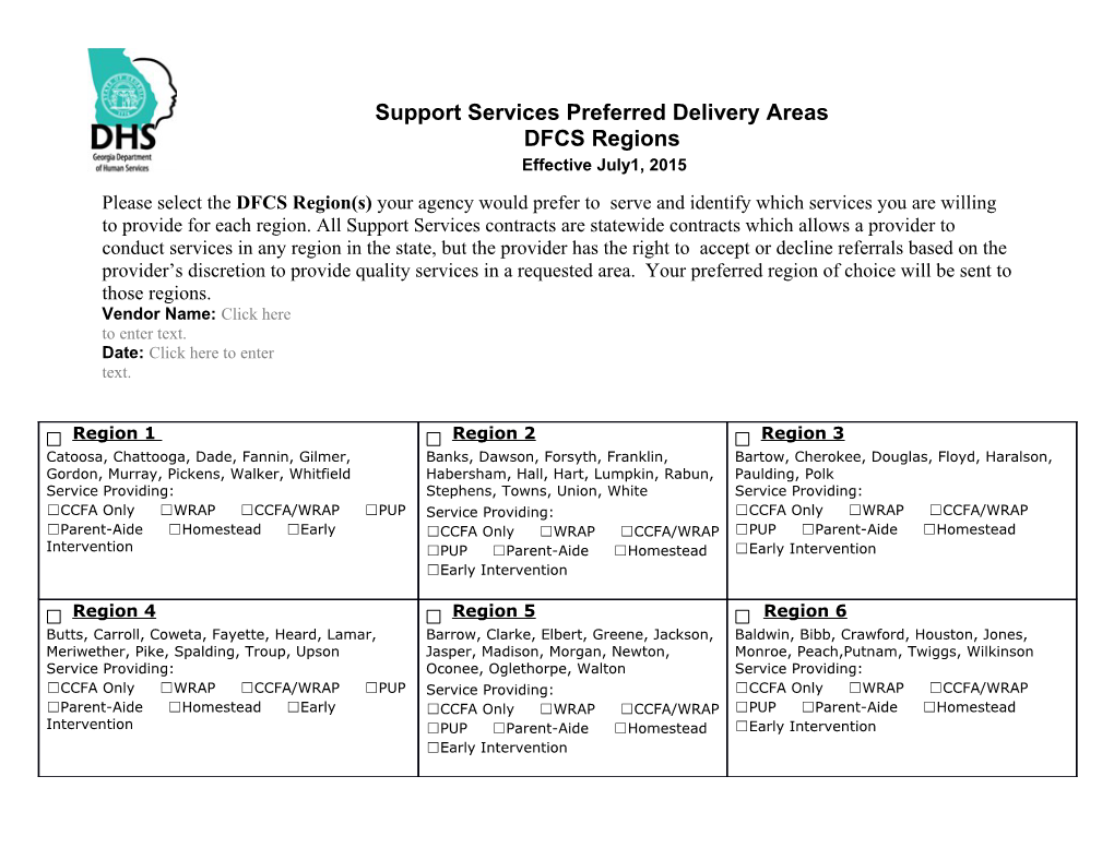 CCFA/WRAP Service Delivery Areas