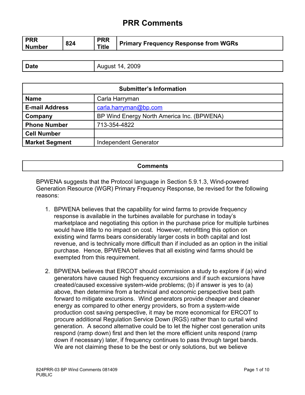 BPWENA Suggests That the Protocol Language in Section 5.9.1.3, Wind-Powered Generation