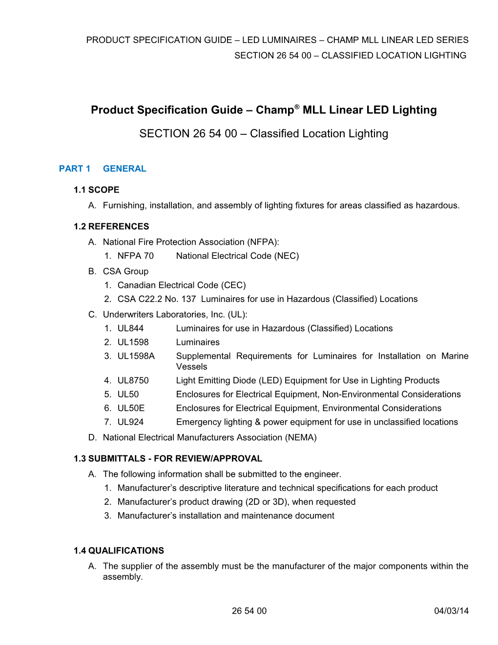 Product Specification Guide Champ MLL Linear LED Lighting