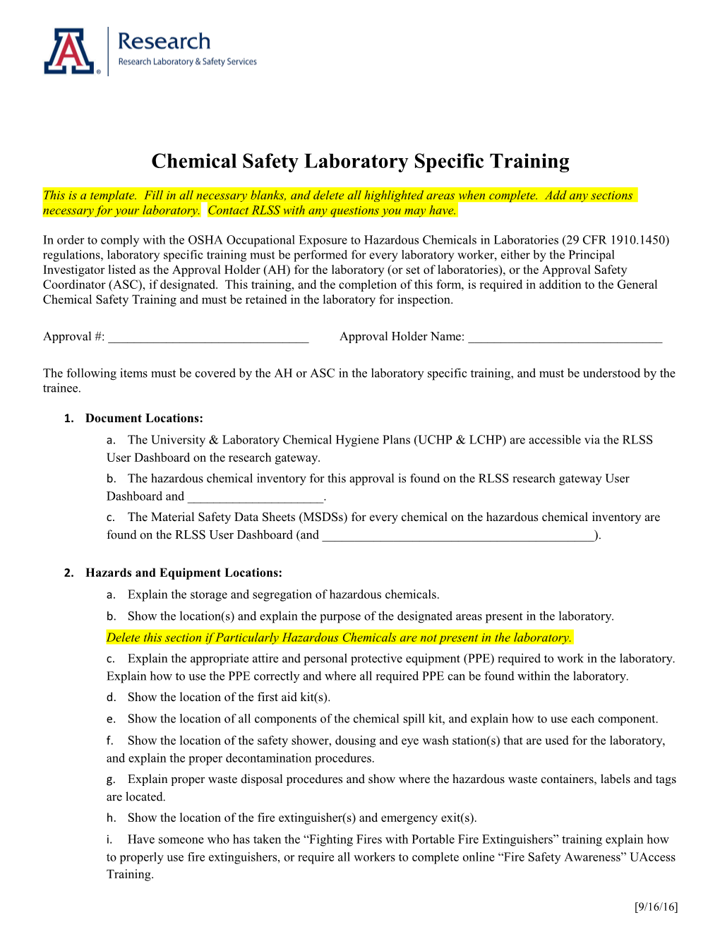 Chemical Safety Laboratory Specific Training