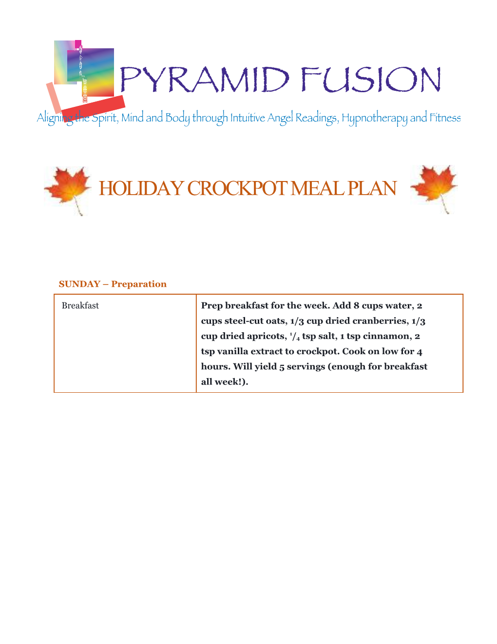 Holiday Crockpot Meal Plan