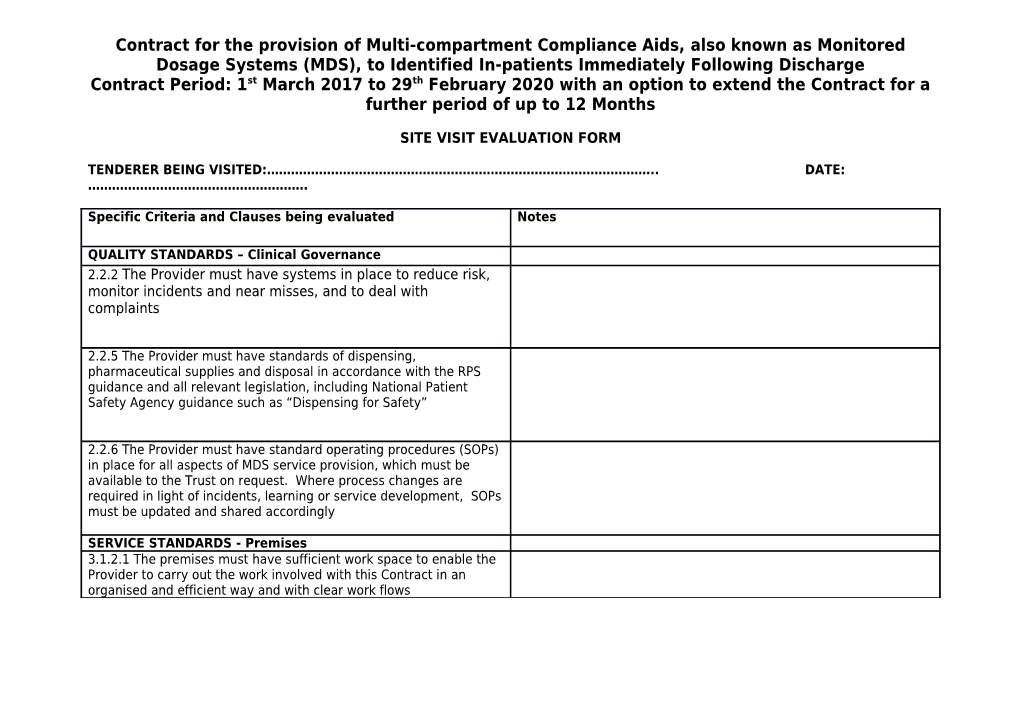 Site Visit Evaluation Form