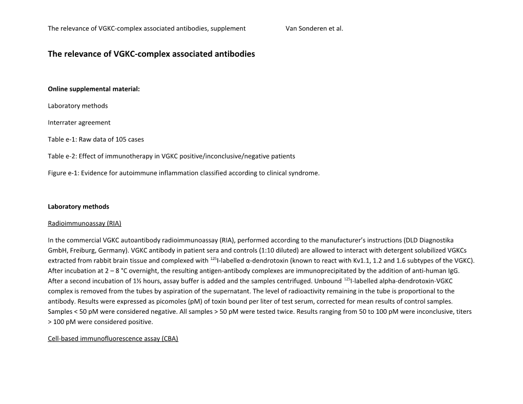 The Relevance of VGKC-Complex Associated Antibodies